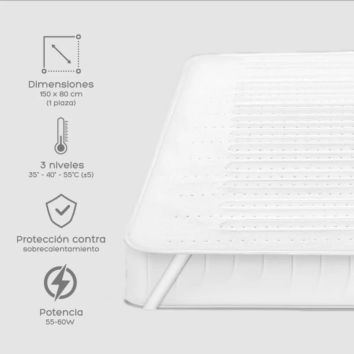 RELAN - Calienta Camas Eléctrico Relan 150 x 80 cm - 3 Niveles