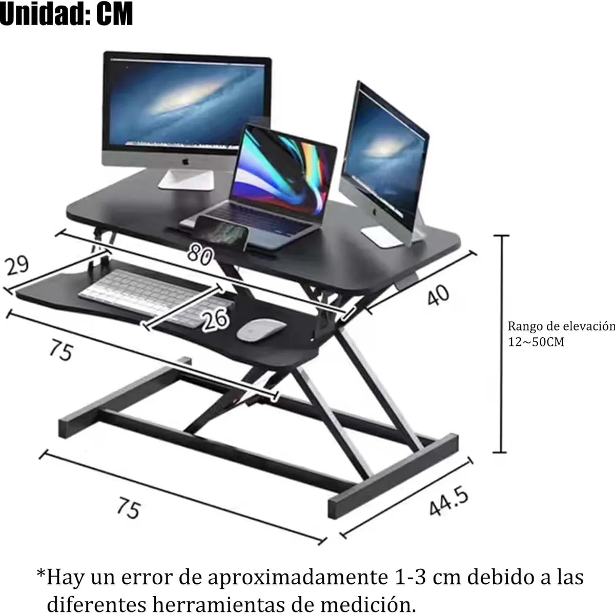 YOMYM - Escritorio De Ordenador Elevado Con Doble Base Elevable Para Monitor