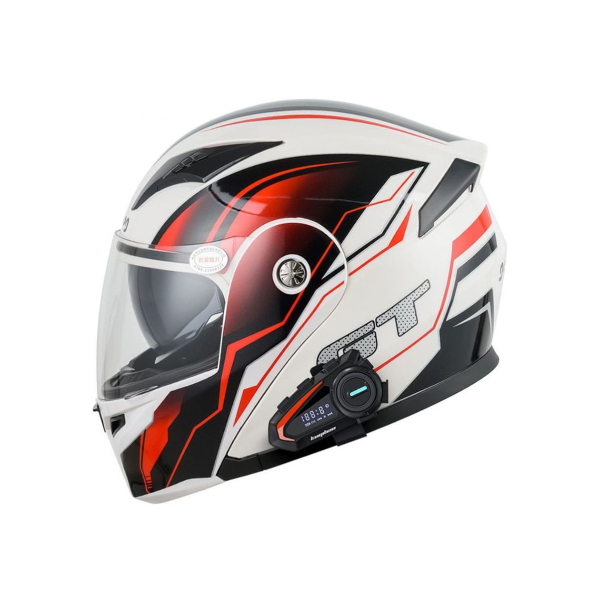 GENERICO - Casco Moto Getnoog Kuqibao Con Bluetooth K20 - Blanco Rojo Y Negro