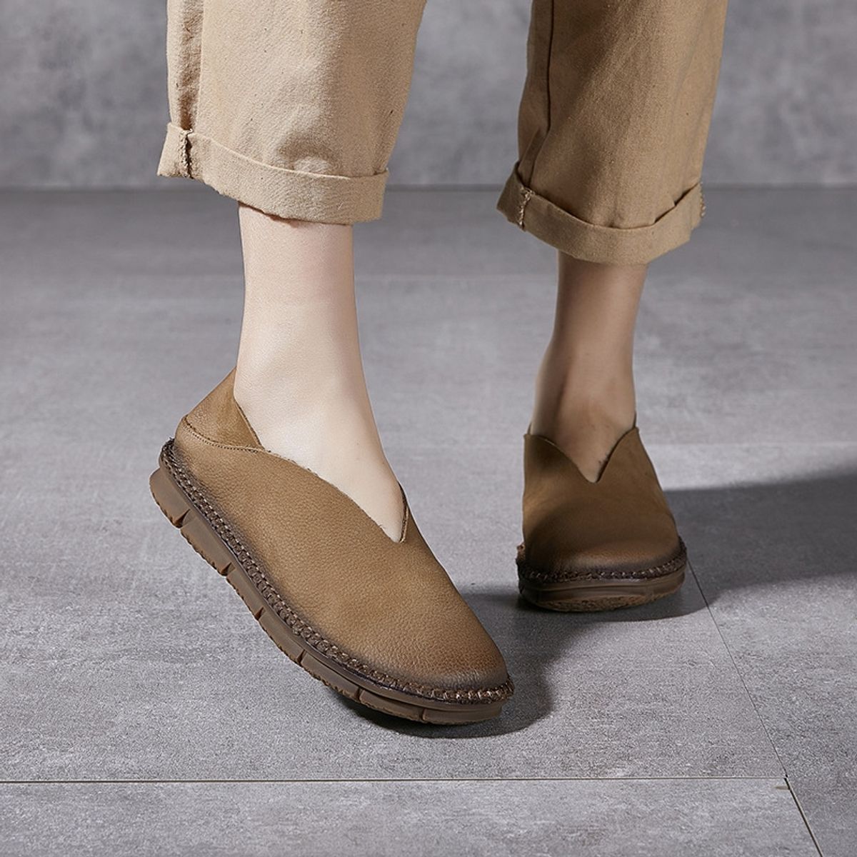 VATYERTY - Zapatos de gamuza informales sin cordones para mujer