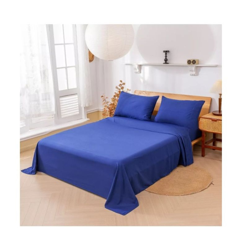 GENERICO - Conjunto De Sabanas Mas Fundas 2 Plazas 180 Hilos Azul Rey