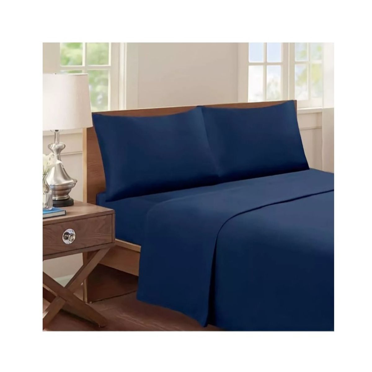 GENERICO - Conjunto De Sabanas Mas Fundas 2 Plazas 180 Hilos Azul Marino