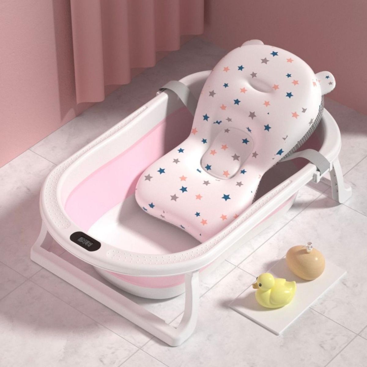 JAGIMA - Tina Bañera Plegable Bebé + Malla  + Termómetro - Jagima - Rosa