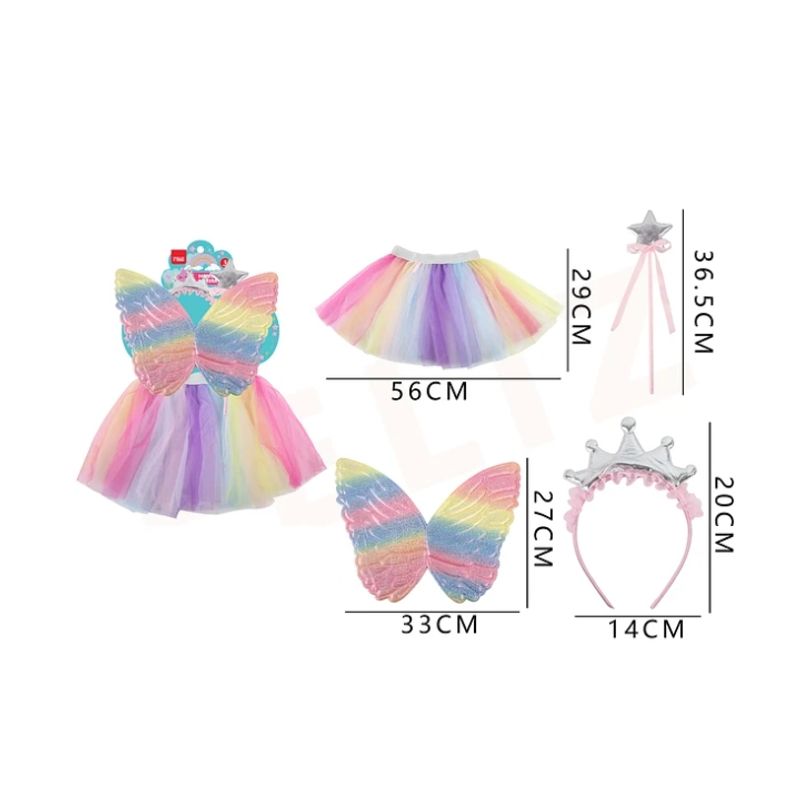 GENERICO - Set Disfraz Tutu + Alas Y Corona Multicolor
