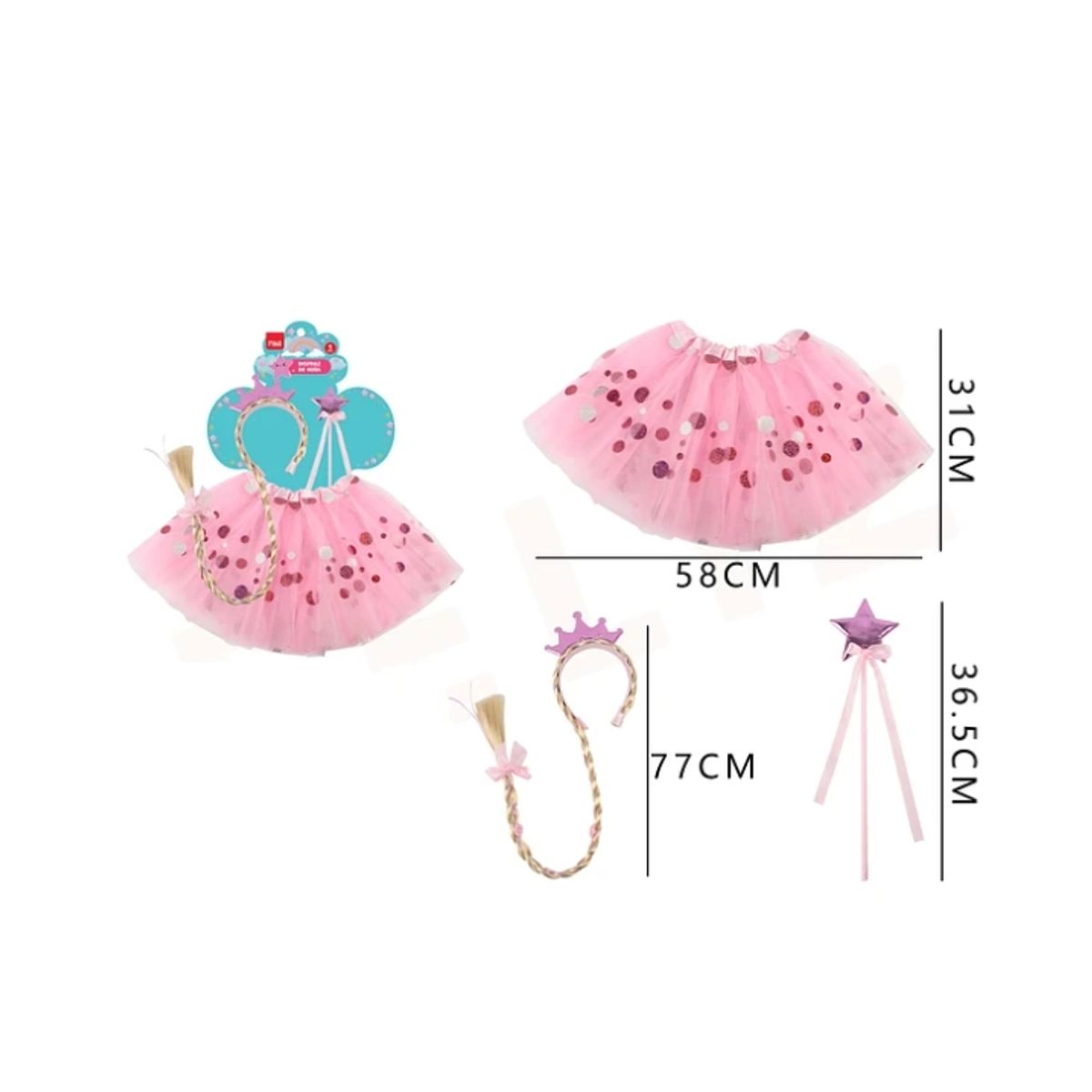 GENERICO - Set Disfraz Cintillo Con Trenza Y Tutu Con Puntos