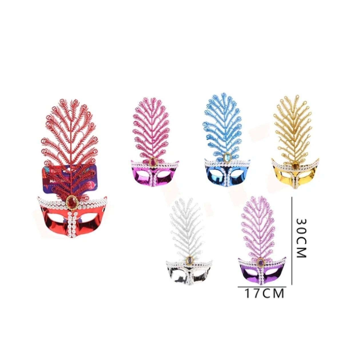 GENERICO - Antifaz Unicolor Con Pluma Y Piedra Preciosa 24Cm