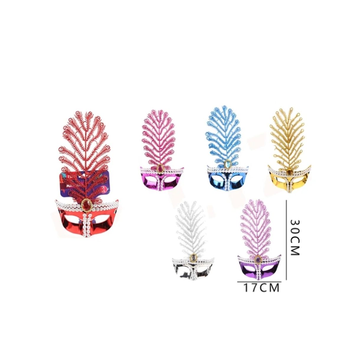 GENERICO - Antifaz Unicolor Con Pluma Y Piedra Preciosa 24Cm