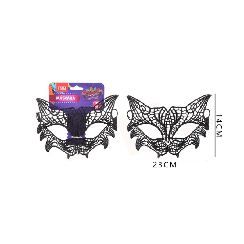 GENERICO - Antifaz Encaje Negro Gato 23Cm