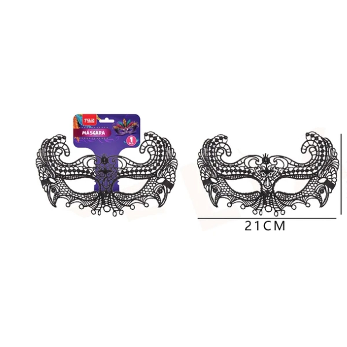 GENERICO - Antifaz Encaje Negro Detalle 23 Cm