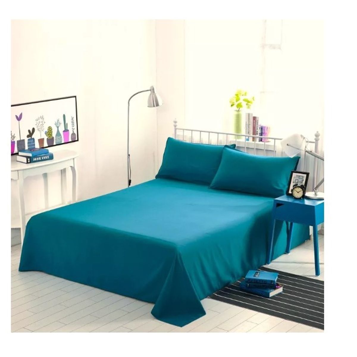 GENERICO - Conjunto De Sabanas Mas Fundas 2 Plazas 180 Hilos Color Turquesa