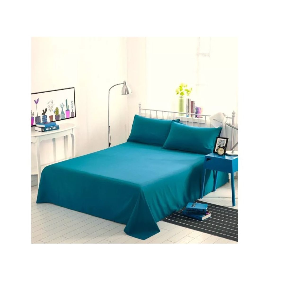 GENERICO - Conjunto De Sabanas Mas Fundas 2 Plazas 180 Hilos Color Turquesa