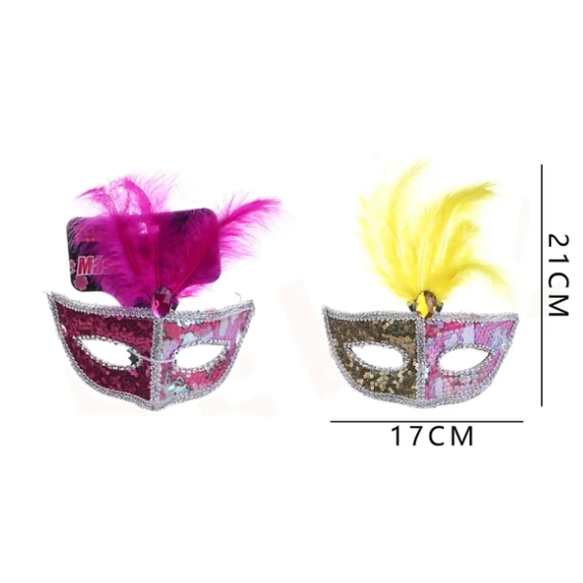 GENERICO - Antifaz Con Plumas Y Lentejuelas 21x17Cm