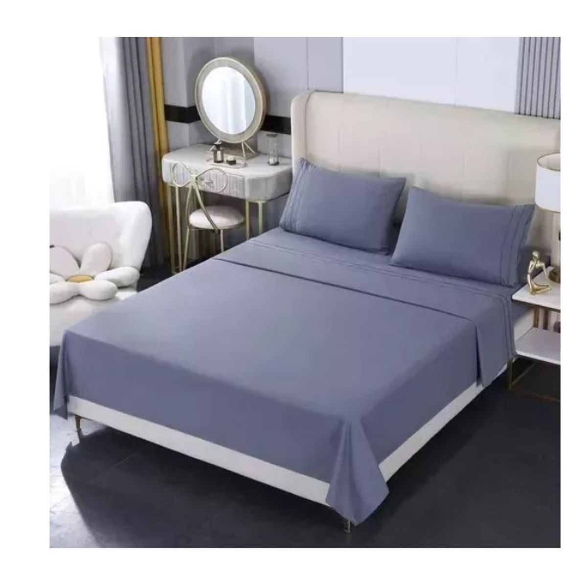 GENERICO - Juego De Sabanas 500 Hilos 2 Plazas De Algodon Gris