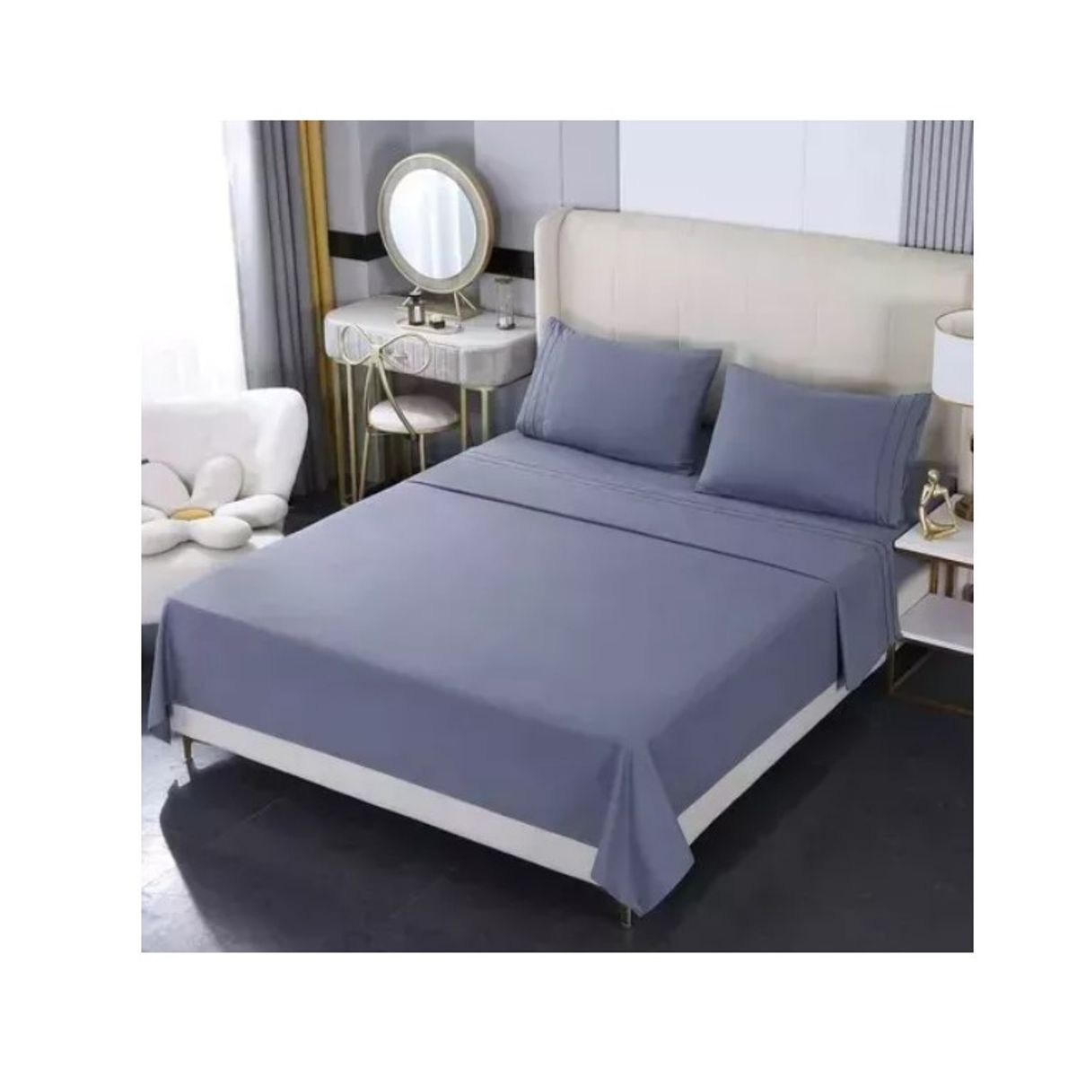 GENERICO - Juego De Sabanas 500 Hilos 2 Plazas De Algodon Gris