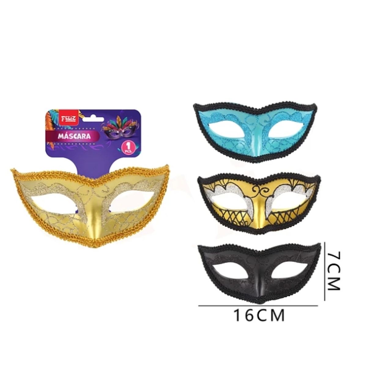 GENERICO - Antifaz Unicolor Con Glitter 16 Cm