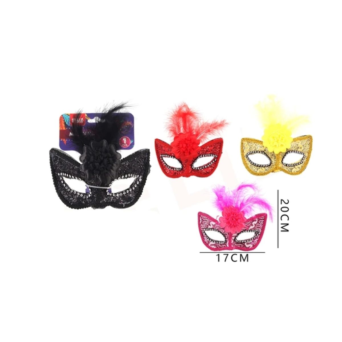 GENERICO - Antifaz Unicolor Con Pluma Y Gemas 23Cm