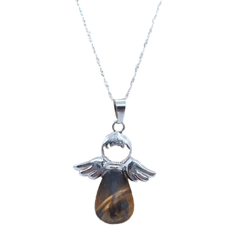 GENERICO - Collar Dije Ángel de la Guarda Ojo de Tigre con Cadena Plata Italiana