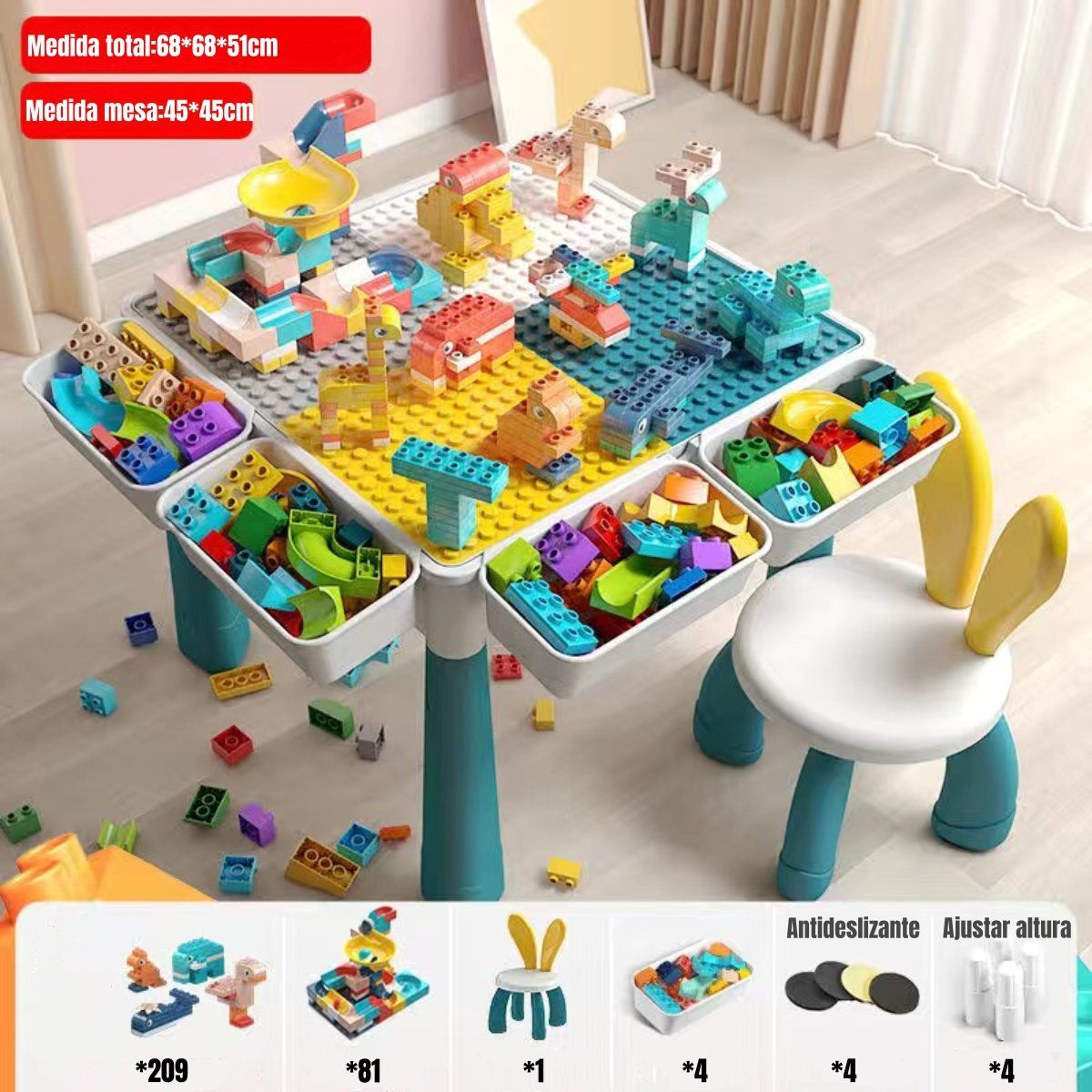 LUBABYCAS - Mesa de Bloques 209 Piezas y 1 Silla By LuBabycas