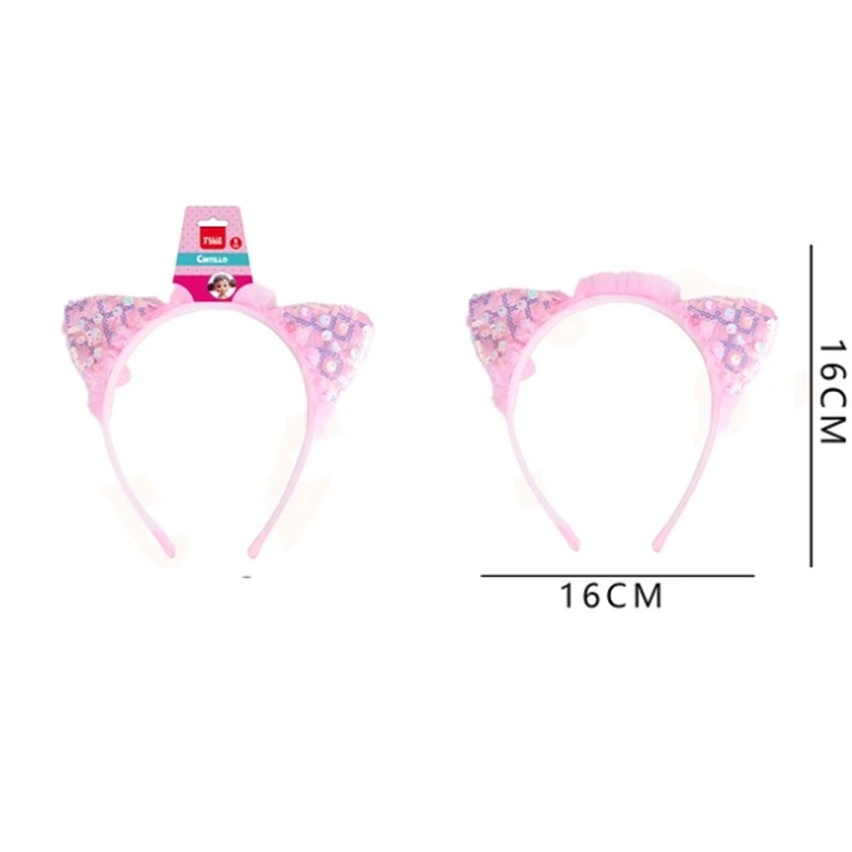 GENERICO - Cintillo Orejas Rosa Con Lentejulas 16x16Cm