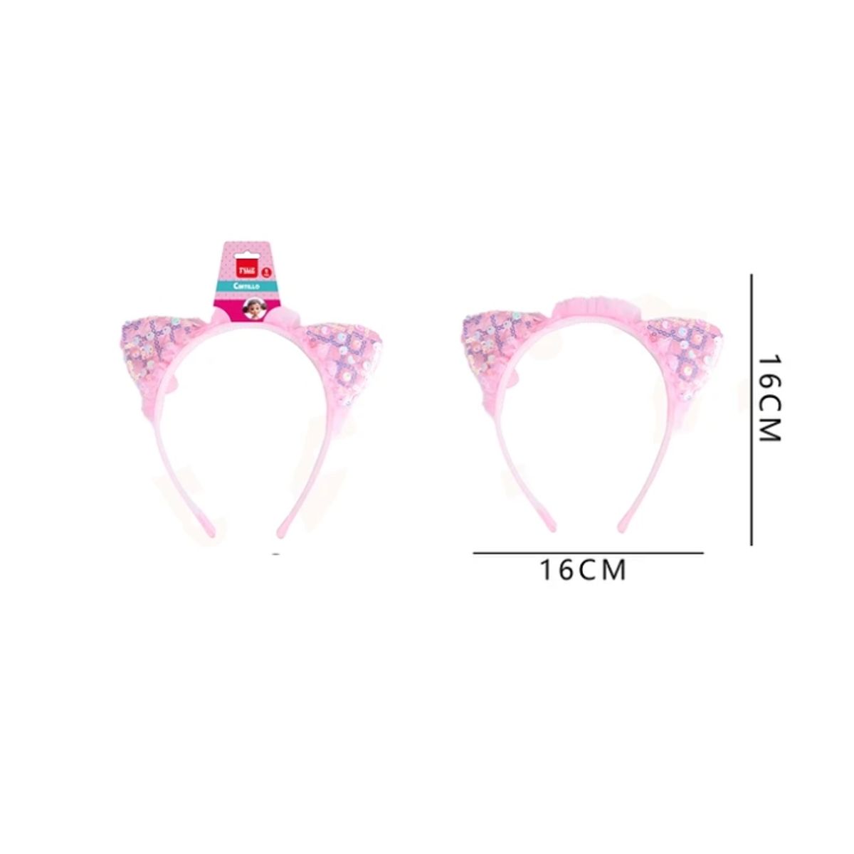 GENERICO - Cintillo Orejas Rosa Con Lentejulas 16x16Cm