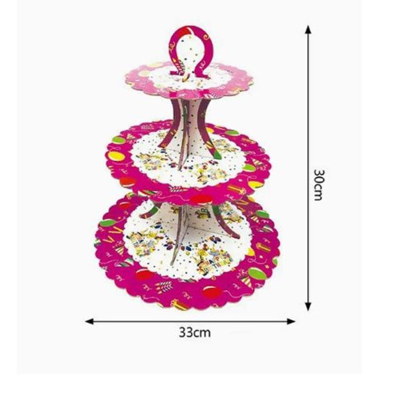 GENERICO - Soporte De Torta 3 Niveles Carton Color Rosa