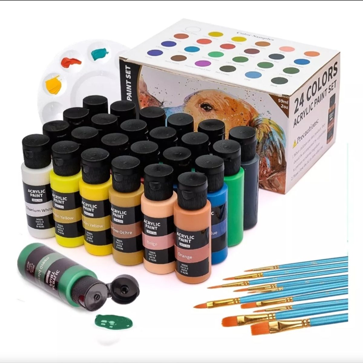 TNAKIEX - Kit De Pintura Acrílica 24 Colores 60 Ml Y Oleo Pincel 10pzs.
