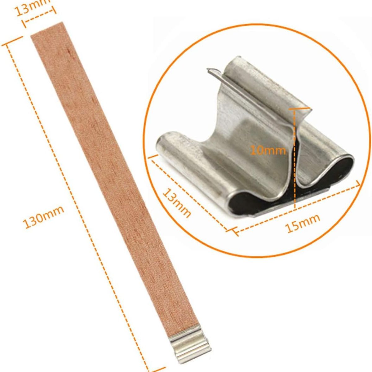 KUANGYE - Mecha De Vela Madera Con Soporte Y Adhesivos 13 X 130 Mm 50u