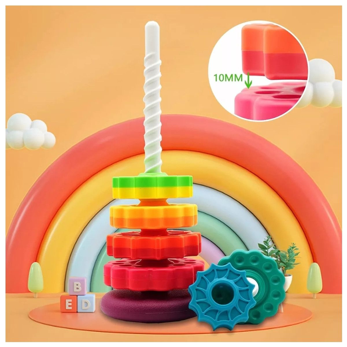 KUANGYE - Spin Again Torre Giratoria Encaje Rainbow Juguete Apilable