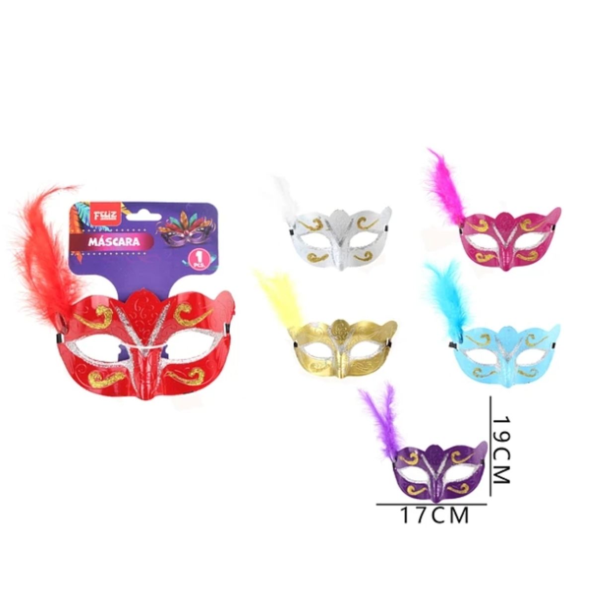 GENERICO - Antifaz Unicolor Con Detalle De Pluma 19 Cm