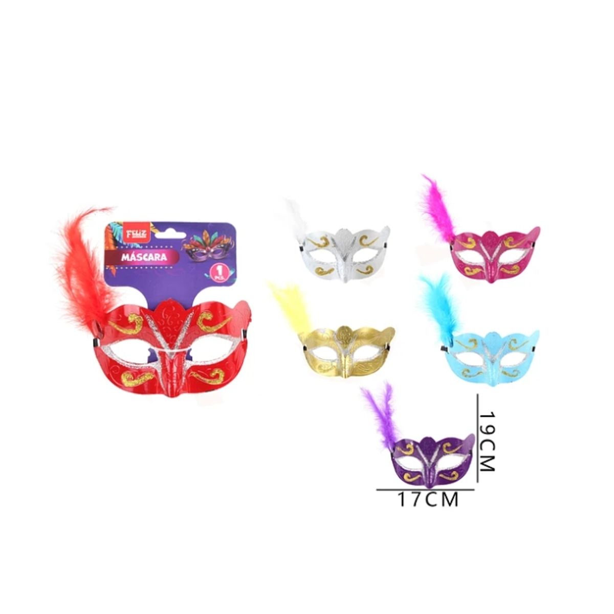 GENERICO - Antifaz Unicolor Con Detalle De Pluma 19 Cm
