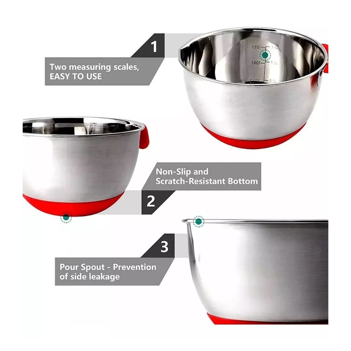 GENERICO - Bowl Acero Inoxidable Silicona Antideslizante Repostería