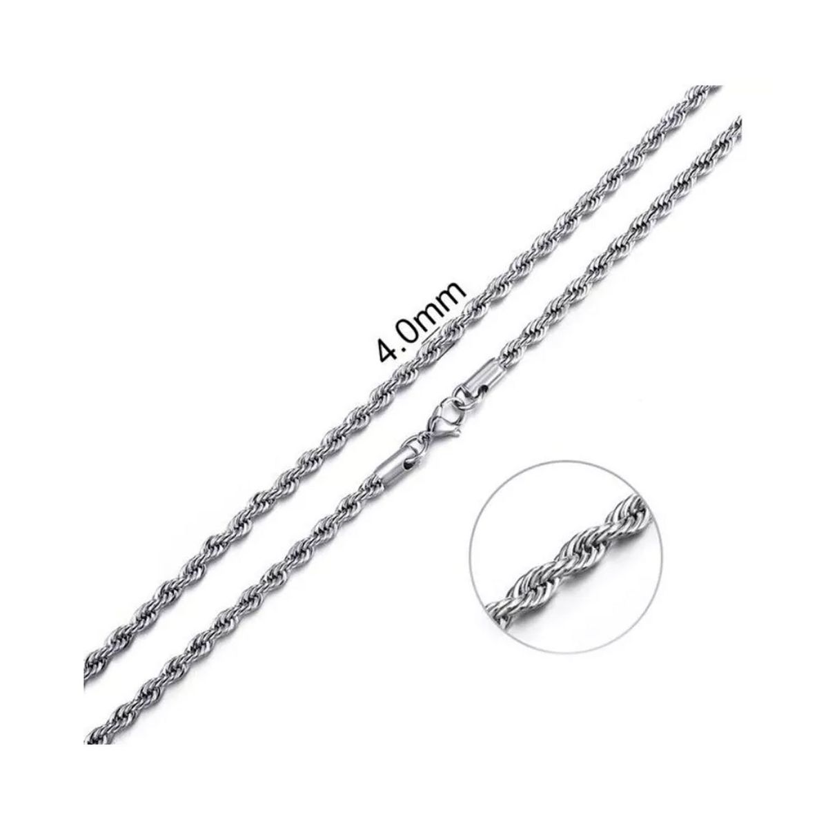 GENERICO - Collar Cadena Hombre Acero Inoxidable Torbillon 4mm 50-60cm