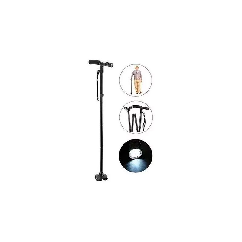 GENERICO - Baston Plegable C/ Luz Led Bastones Ortopedicos Base 4 Apoyo