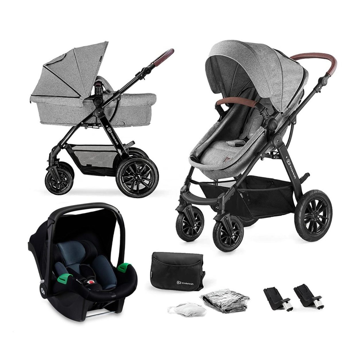 KINDERKRAFT - Coche Travel System Moov 3 en 1 Gris KINDERKRAFT