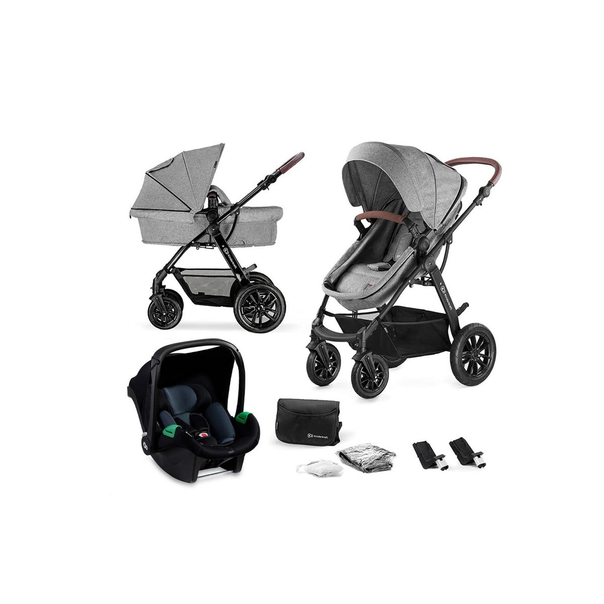 KINDERKRAFT - Coche Travel System Moov 3 en 1 Gris KINDERKRAFT
