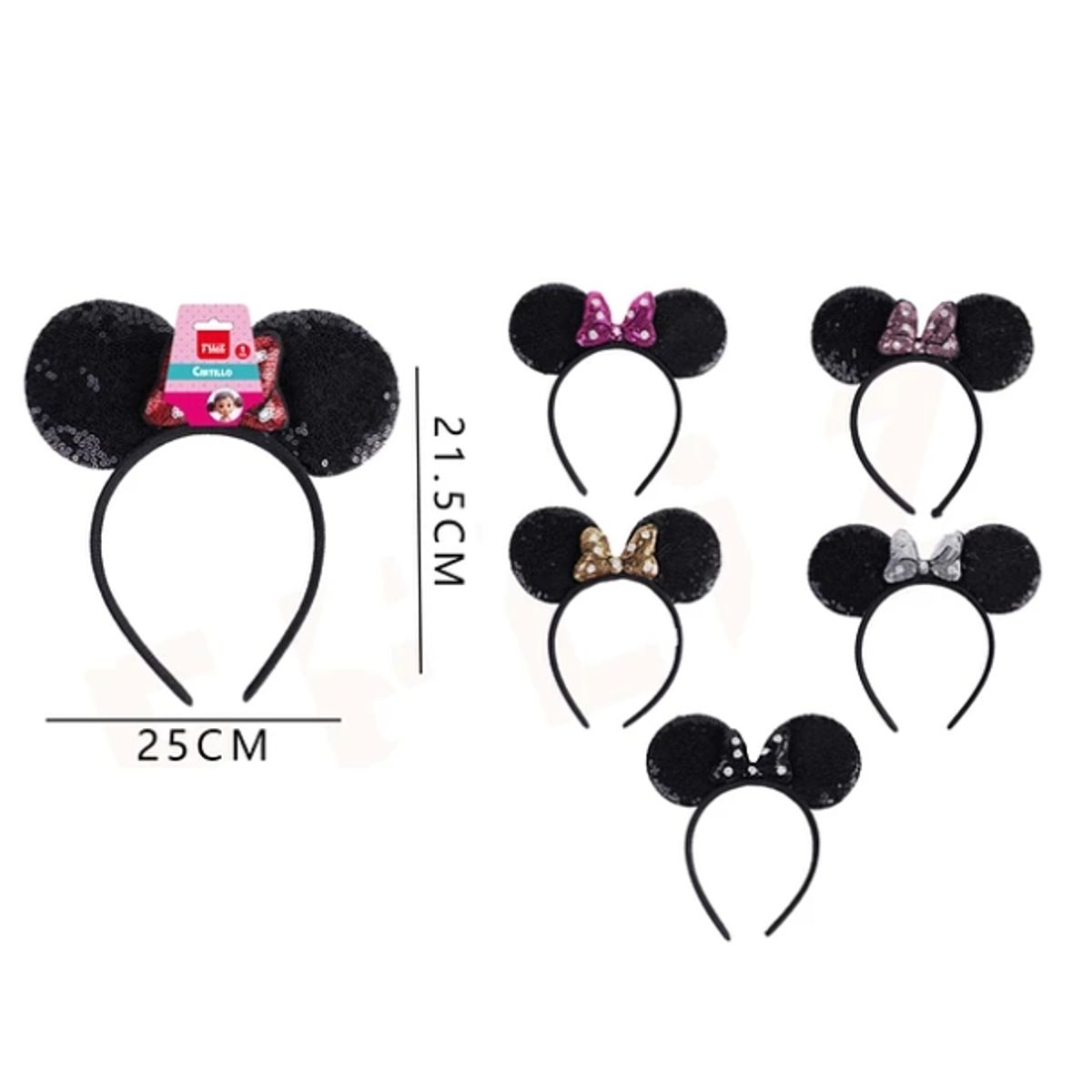 GENERICO - Cintillo Orejas Con Liston De Lentejuelas 25x215Cm