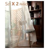 Set X 2 Visillos Blancos Bordados Hojas Blancas 140x230 Cm