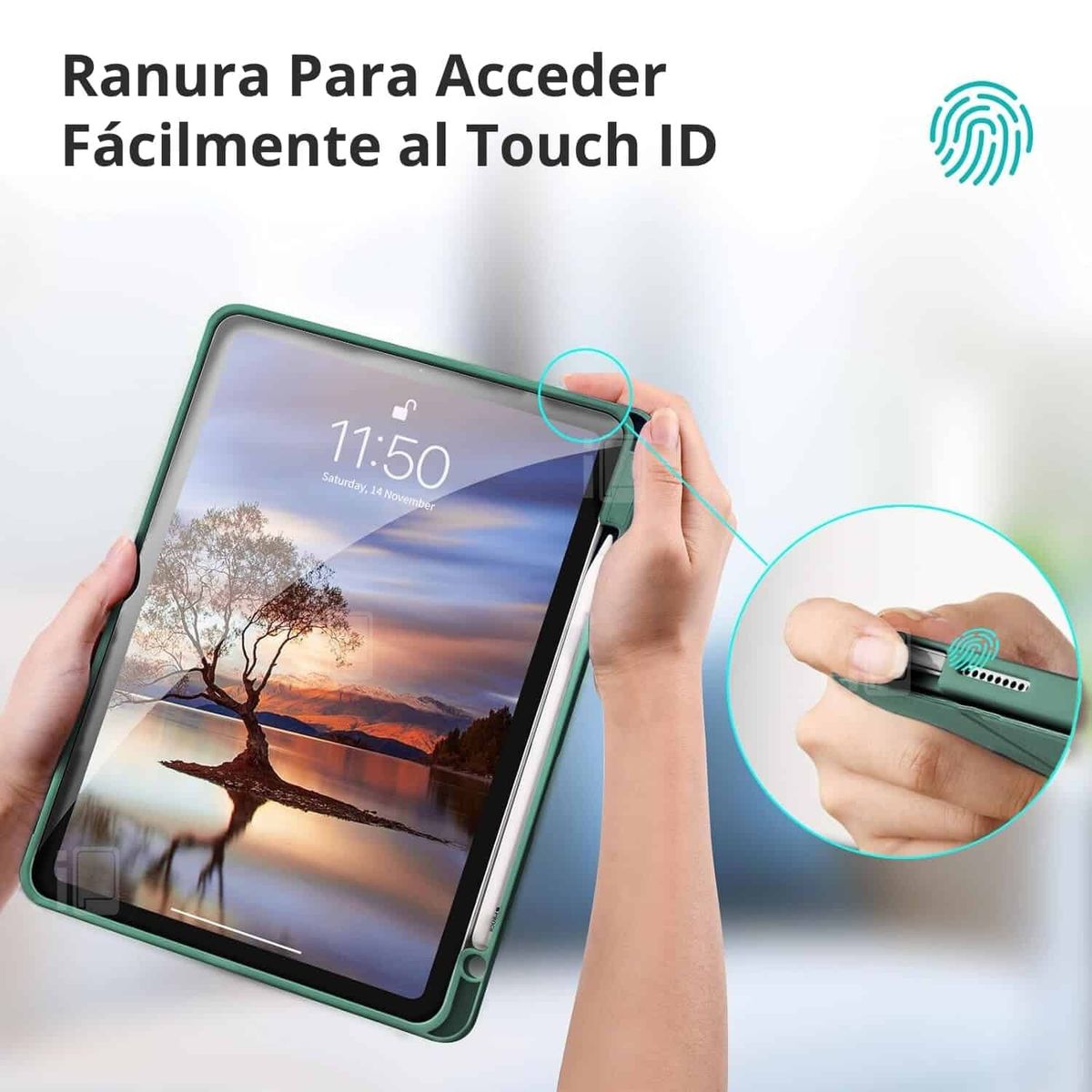 GENERICO - Funda Clear Case para iPad 10.2 Verde con Pencil Slot