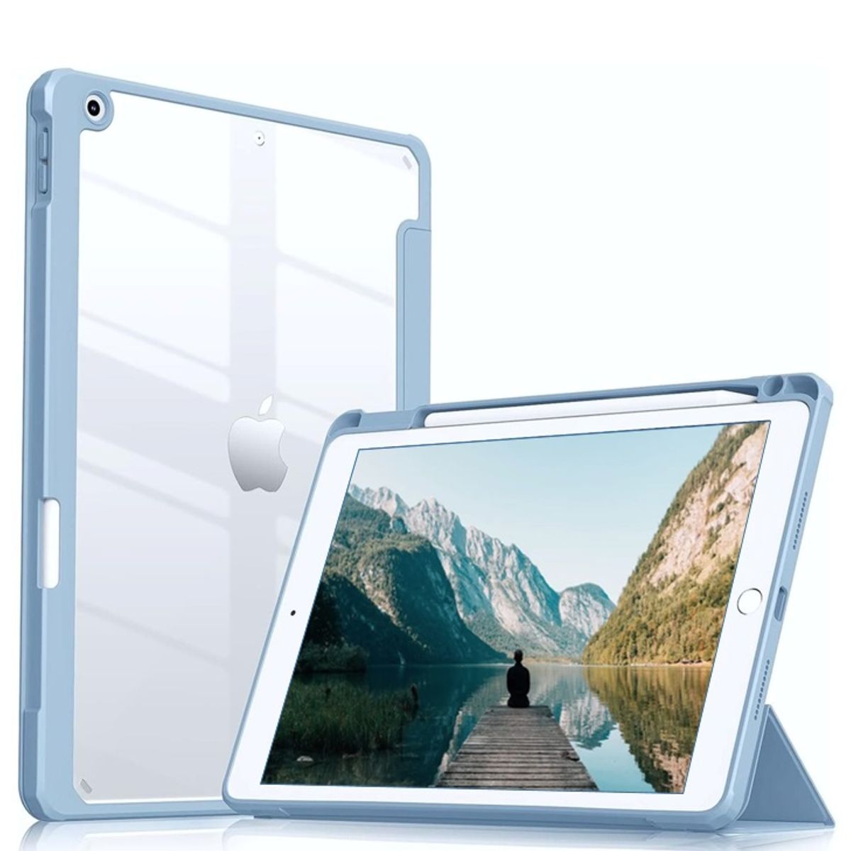 GENERICO - Funda Para IPad Clear Case 10.2 Celeste con Pencil Slot