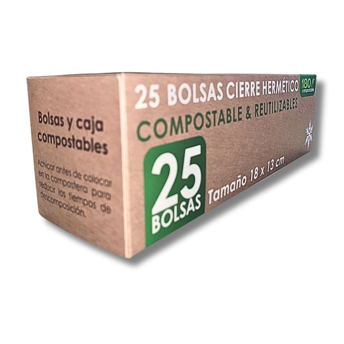 180 COMPOSTABLE - 25 Bolsas Herméticas Doble Cierre para Alimentos (Snack, 18x13cm)