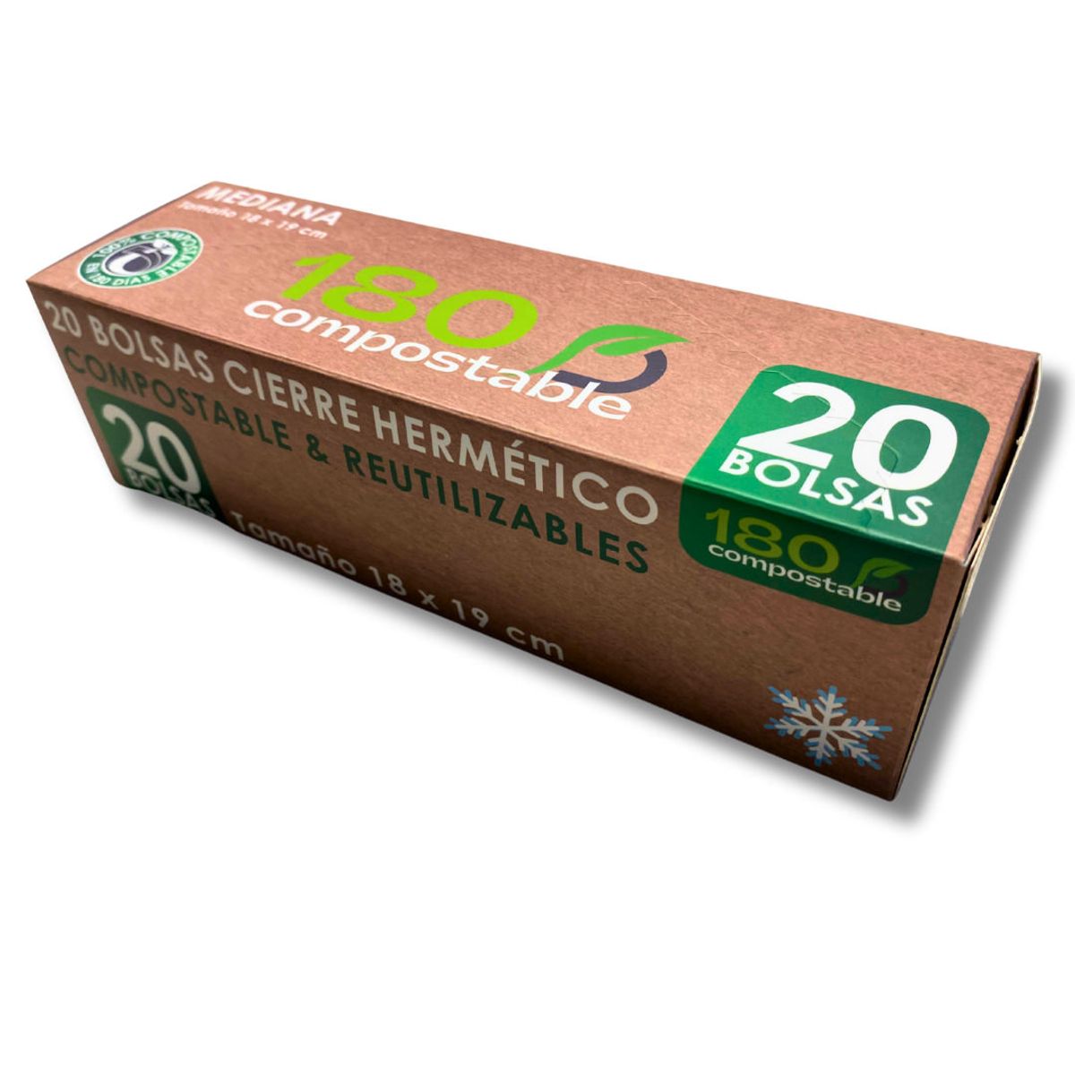 180 COMPOSTABLE - 20 Bolsas Herméticas Doble Cierre para Alimentos (Sandwich, 18x19cm)