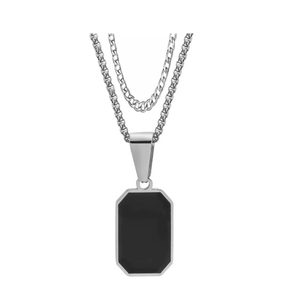 GENERICO - Cadena Placa Collar Grumet Acero Inoxidable Hombre 2 En 1 Plateado