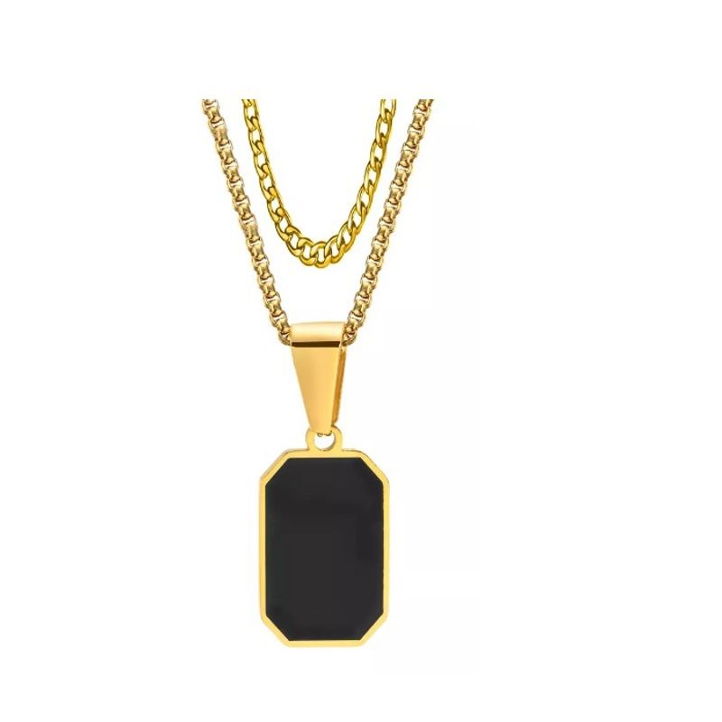 GENERICO - Cadena Placa Collar Grumet Acero Inoxidable Hombre 2 En 1 Dorado