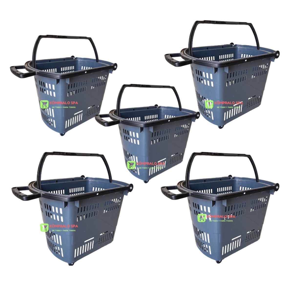 GENERICO - Pack 5 Canastos Cesta Compras Supermercado Con Ruedas Gris