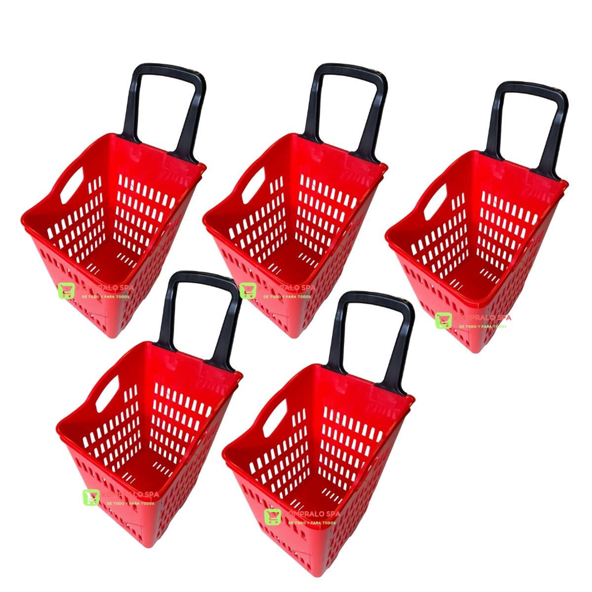 GENERICO - Pack 5 Canastos Carro De Compras Con Ruedas Rojo 84cm