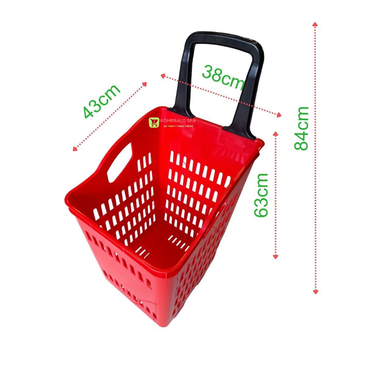 GENERICO - Pack 5 Canastos Carro De Compras Con Ruedas Rojo 84cm