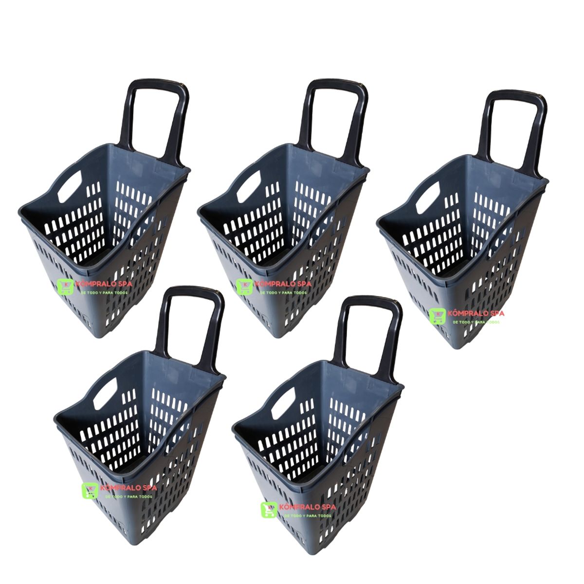 GENERICO - Pack 5 Canastos Carro De Compras Con Ruedas Gris 84cm