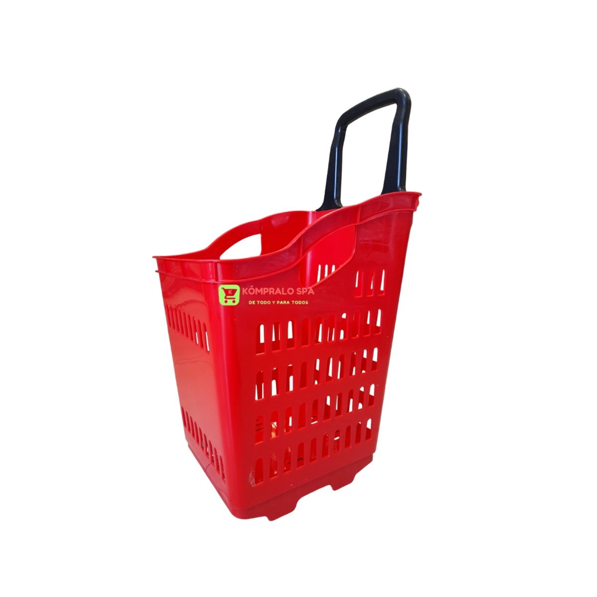 GENERICO - Canasto Plástico Cesta De Compras Con Ruedas Rojo 84cm