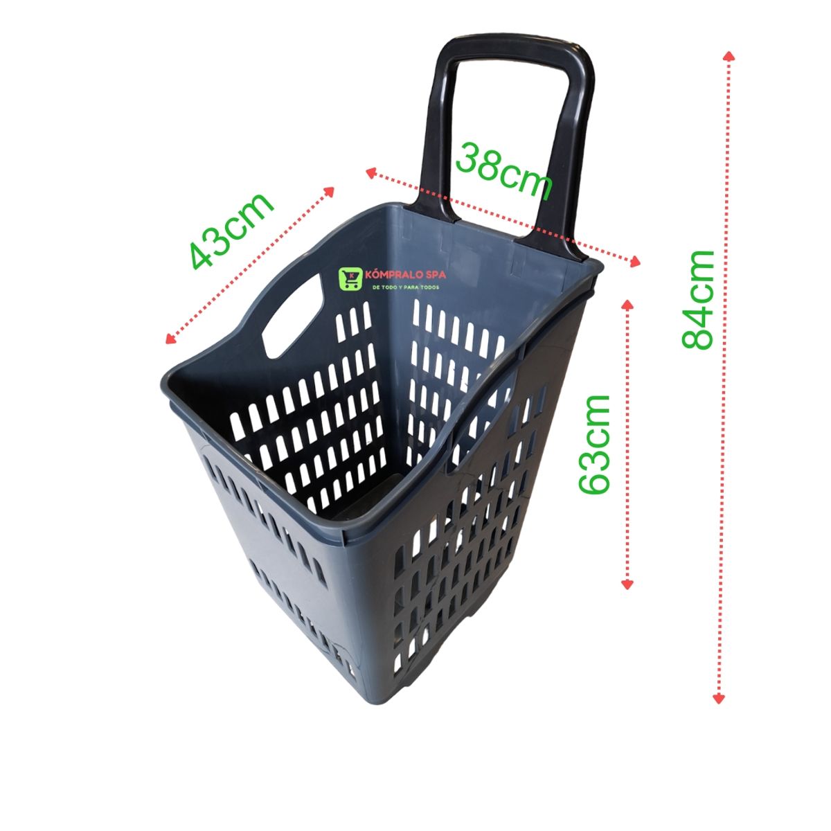 GENERICO - Canasto Plástico Cesta De Compras Con Ruedas Gris 84cm
