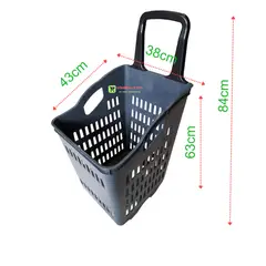 GENERICO - Canasto Plástico Cesta De Compras Con Ruedas Gris 84cm